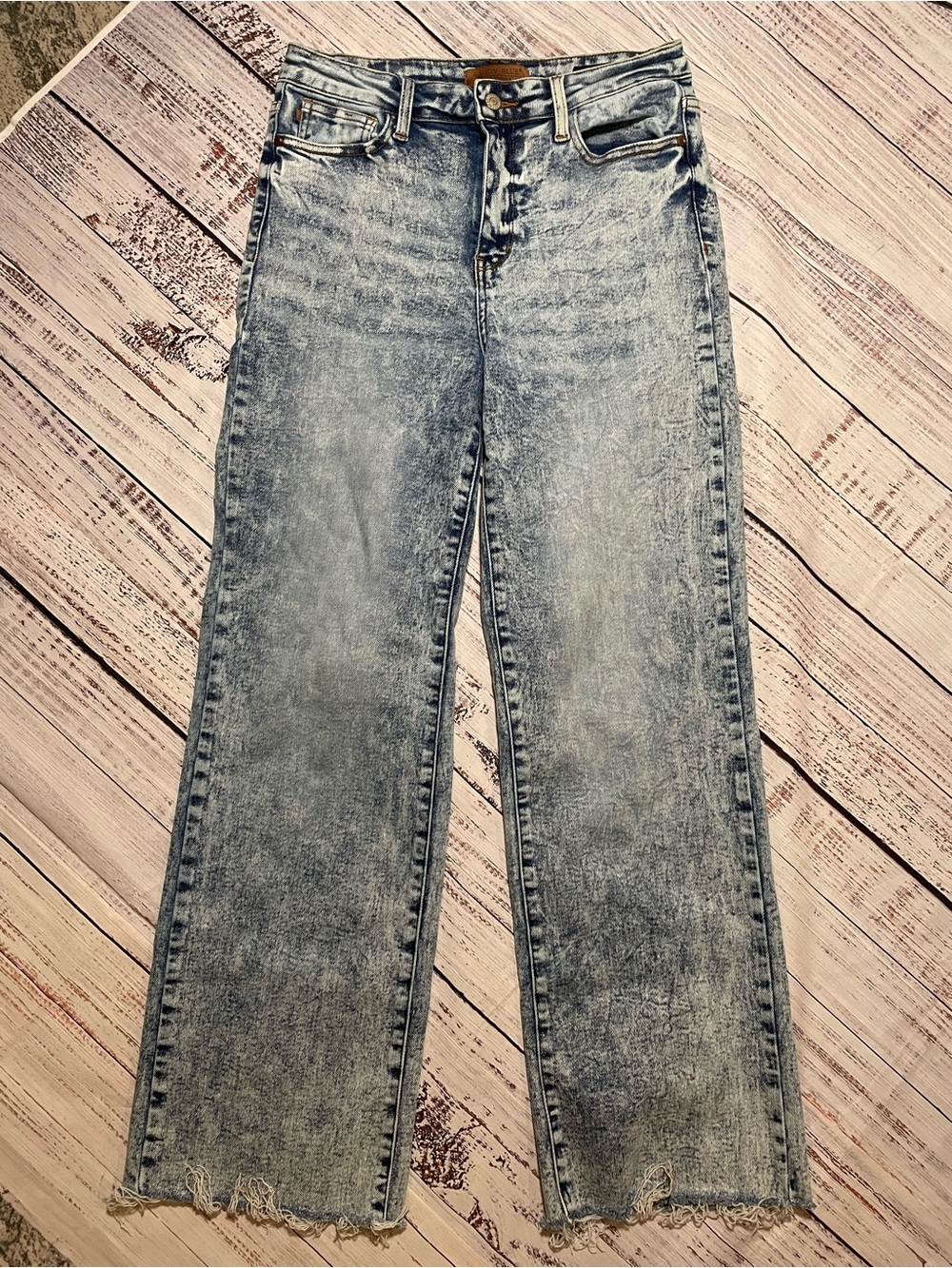 Judy Blue high-rise, acid-wash wide-leg jeans. Size 9/29.